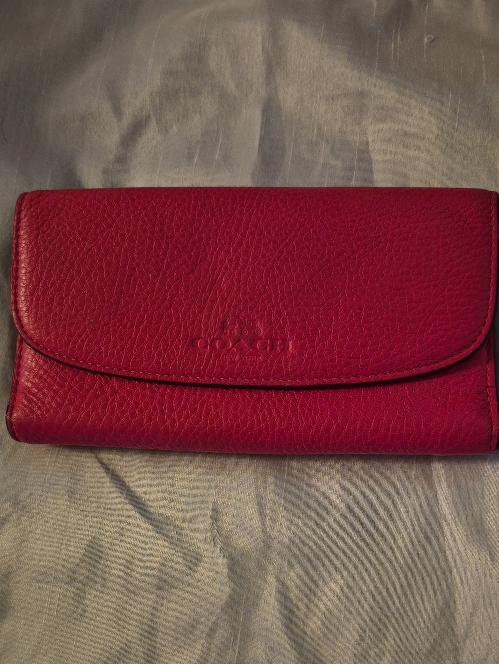 Coach Pebbled Leather Foldover Wallet - Pebble Pink
